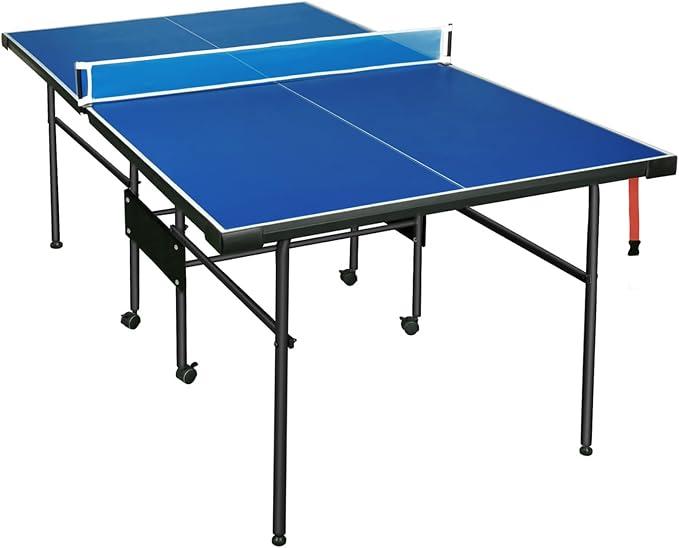Tischtennistisch Klappbar, 7FT Faltbar Tischtennis Tisch, Ping Pong Tisch Indoor/Outdoor, Tischtennisplatte für Zuhause, Bälle, Schläger und Netz Inklusive, Blau. MDF-Platte.