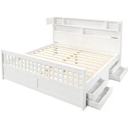 STILVORA Plattformbettgestell MDF/Sperrholz Weiß 180x200 cm mit LED-Kopfteil & 4 Schubladen