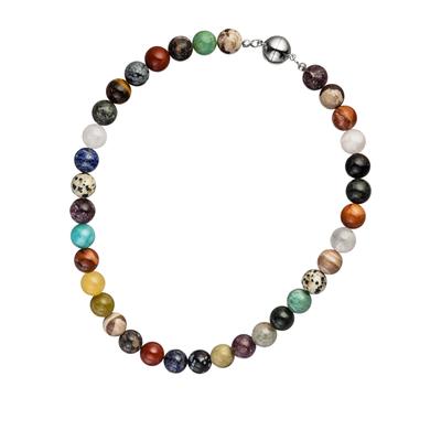 Kette ohne Anhänger JOBO "Edelsteinkette", bunt (mehrfarbig), Halsketten, Damen, Metall, L: 45, mit 35 bunten Edelsteinen 45 cm