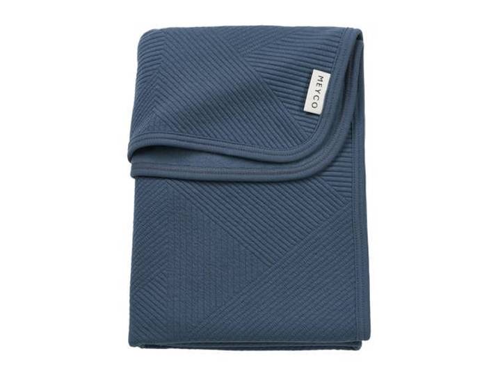 Meyco ledikant deken Jacquard met flanel donkerblauw