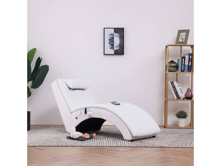 vidaXL Massage Chaiselongue mit Kissen Weiß Kunstleder