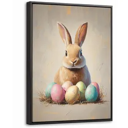 LEINWAND Bilder mit Rahmen - Osterhase - Pastell - Eier - 30x40