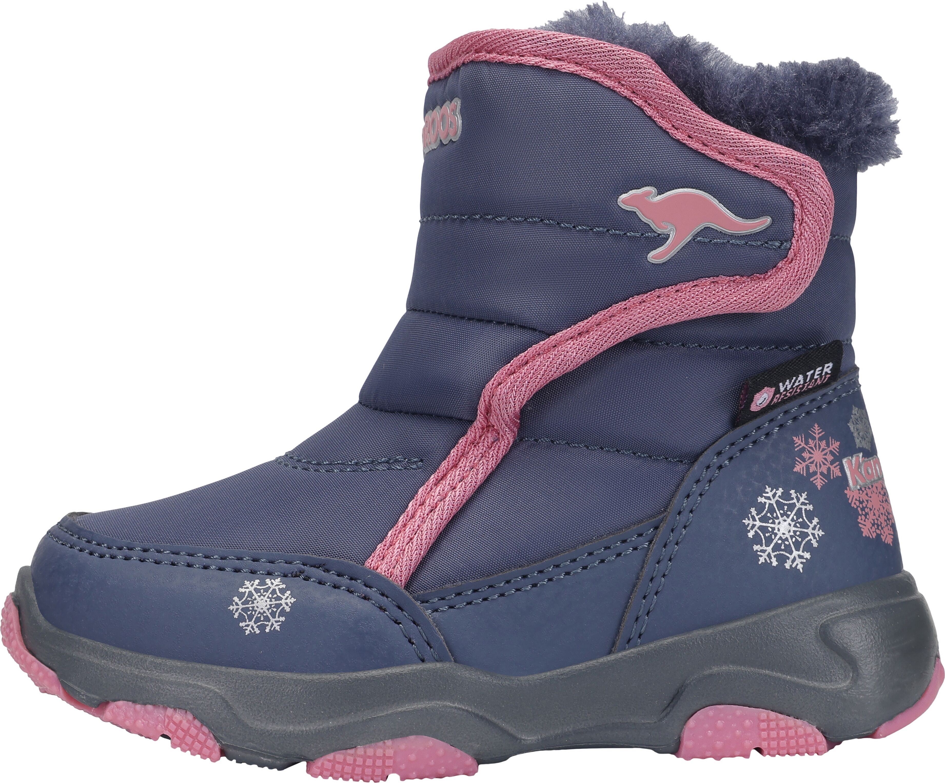 Winterboots KANGAROOS "KS-TRUNKS MID V RTX", Jungen, Gr. 22, reflektierend wasserabweisend wärmend, blau (grisaille, dusty rose), Synthetik, Textil, Schuhe Winterboots, Snowboots, Winterboots, Winterschuhe, wasserdicht grisaille, dusty rose 22, reflektier