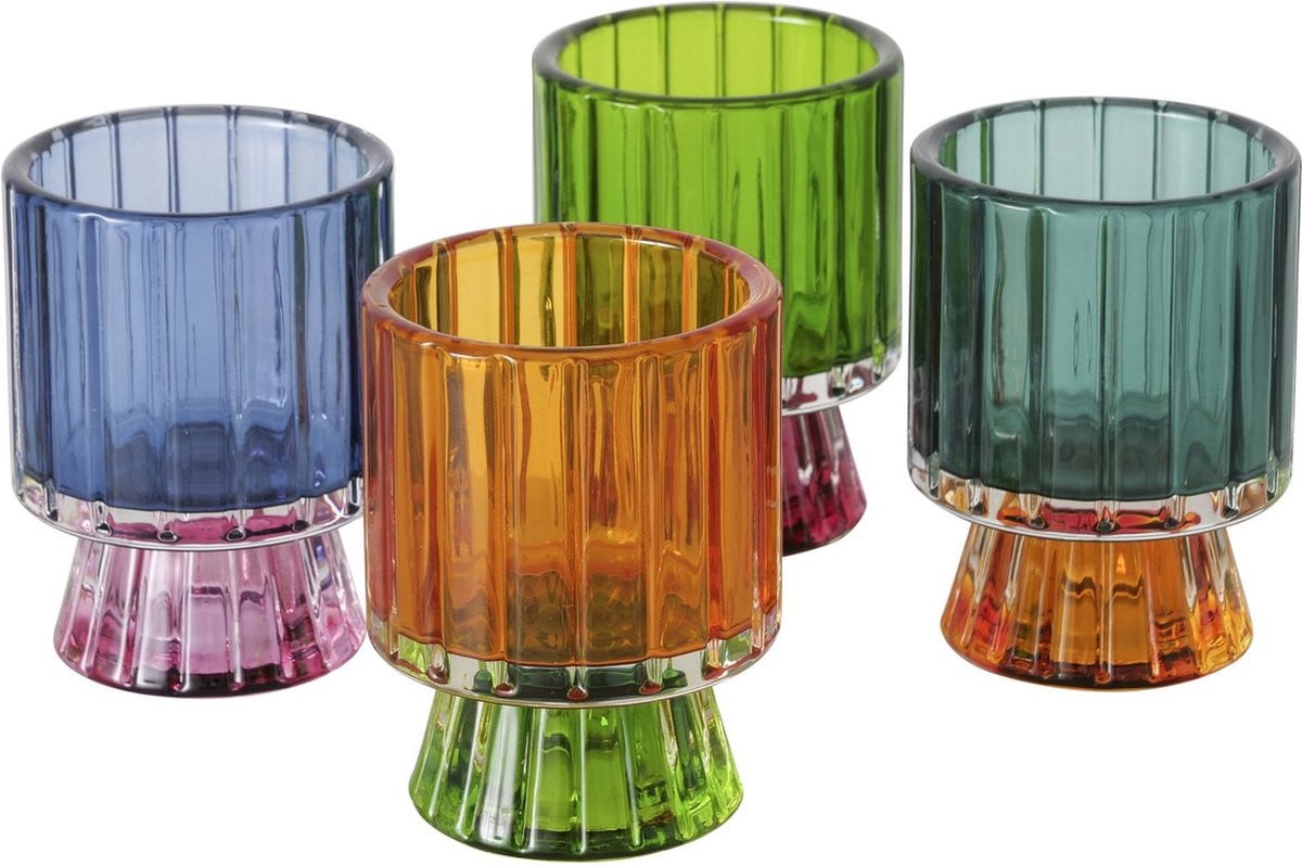Boltze Home Theelichthouder Glance Glas gelakt dia6x7,5cm 4 assorti veel gekleurd