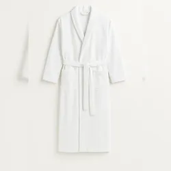 Bademantel inkl. Gürtel Weiss Größe M Walkfrottier Schalkragen unisex
