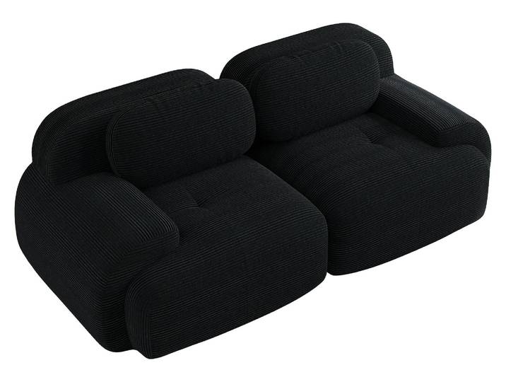 Zweisitzige, modulare Couch in Schwarz mit geripptem Samtbezug, geschwungenen Armlehnen, erstklassigem Komfort und ohne Montage erforderlich