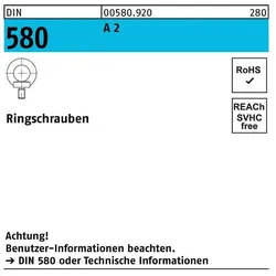 Sandisk, Zubehör Befestigungstechnik, DIN 580 Ringschraube VG M6 Edelstahl A2 blank