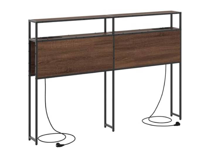 Makastle Stauraum-Kopfteil Braun Eichen-Optik 15x163,5x98 cm Holzwerkstoff & Stahl