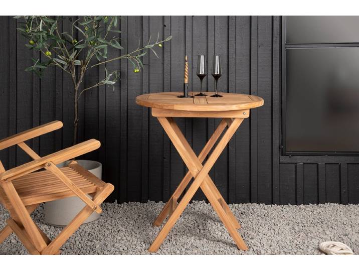 Gartentisch Mali - ein runder Cafétisch aus Teakholz mit Klappfunktion - Natur - Luxusbetten24