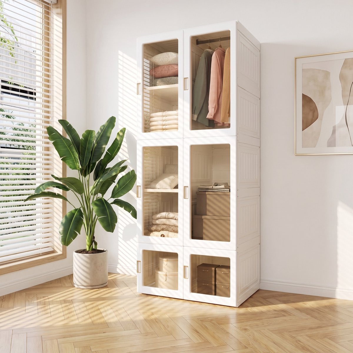 Opvouwbare Kledingkast met Kledingstang en Deurtjes, Wit