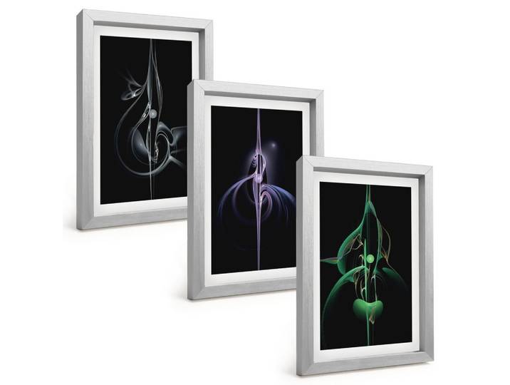 BILDER SET 3er Set - 20x30 cm Silberner Rahmen - Abstrakte schwarze Farbmuster