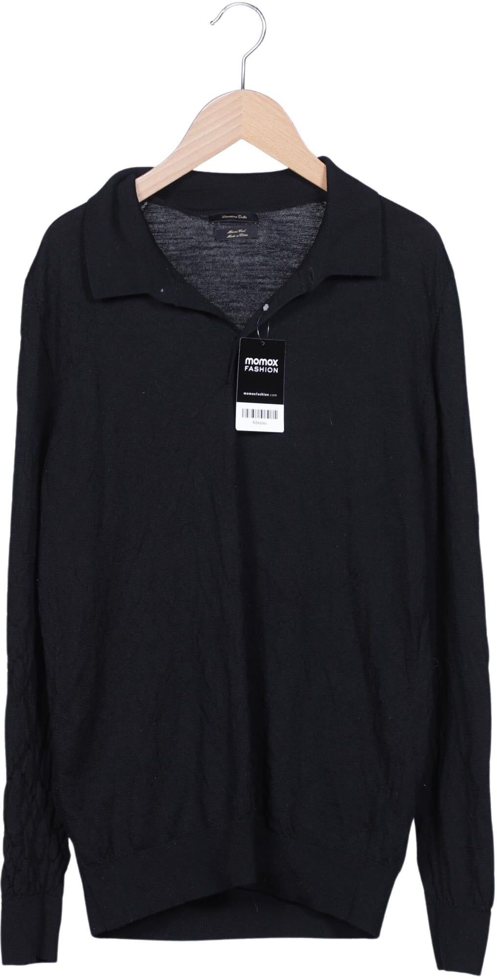 Massimo Dutti Herren Poloshirt, Schwarz, Gr. L, Wolle - Second Hand
