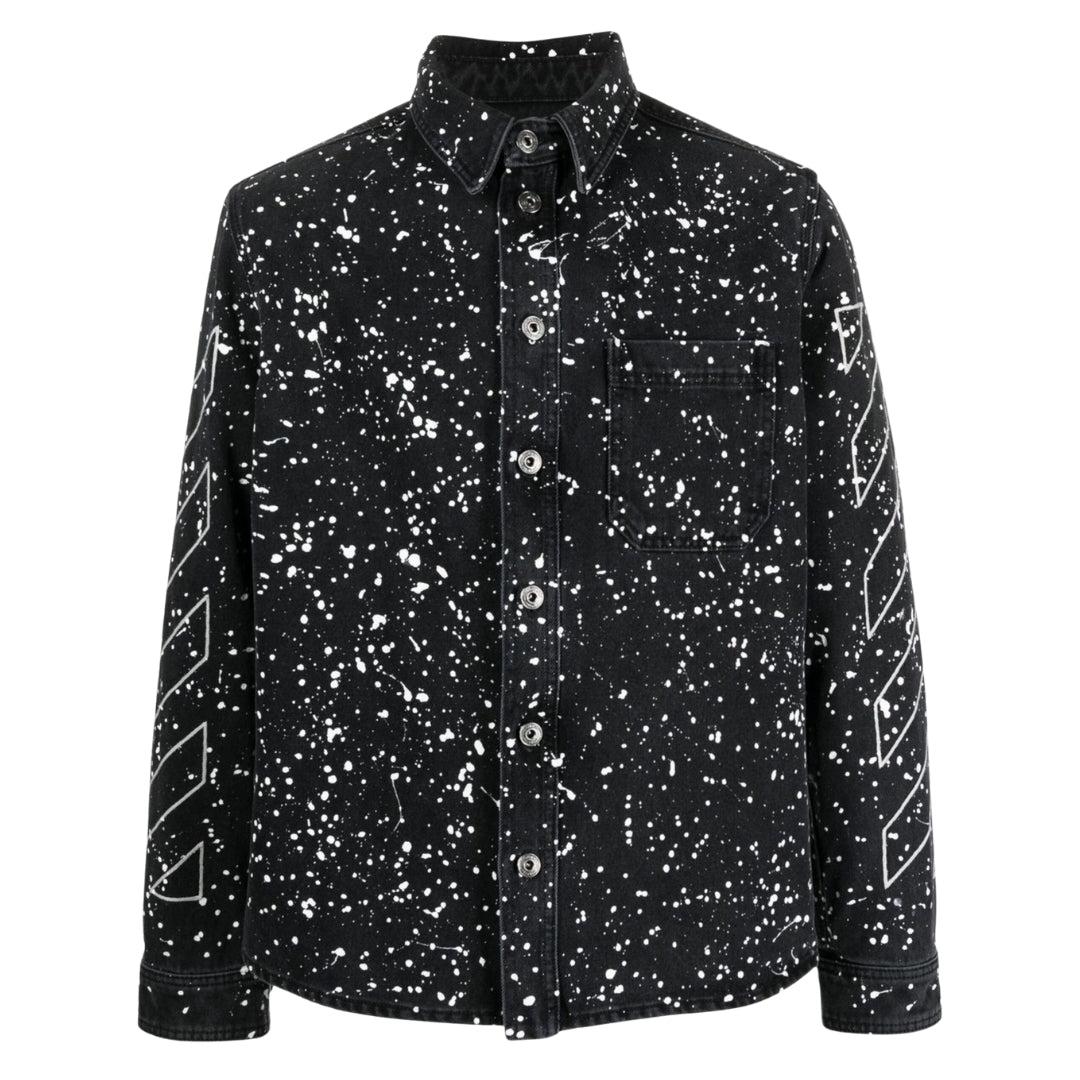 Gebroken wit Diag Outline Design denim overhemd zwart