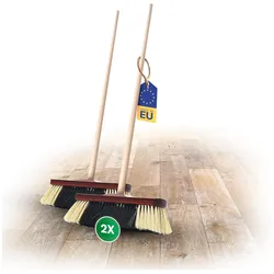 2X Zimmerbesen mit Stiel ROSSHAAR Mischung Besen weiche Borsten Schrankbesen mit Holzstiel Gemischter Rosshaarbesen Besen für Laminat und Parkett Rosshaarbesen Naturborsten Stubenbesen