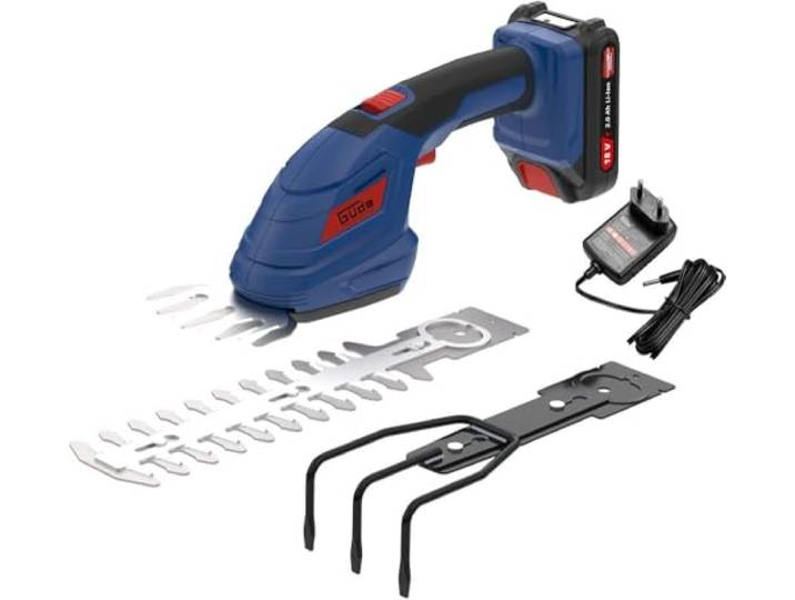 Güde Accu tuinverzorgingsset GPS 18-201-05 (18V, grasschaaropzetstuk, heggen-/struikschaaropzetstuk, harkopzetstuk), blauw, zwart, rood