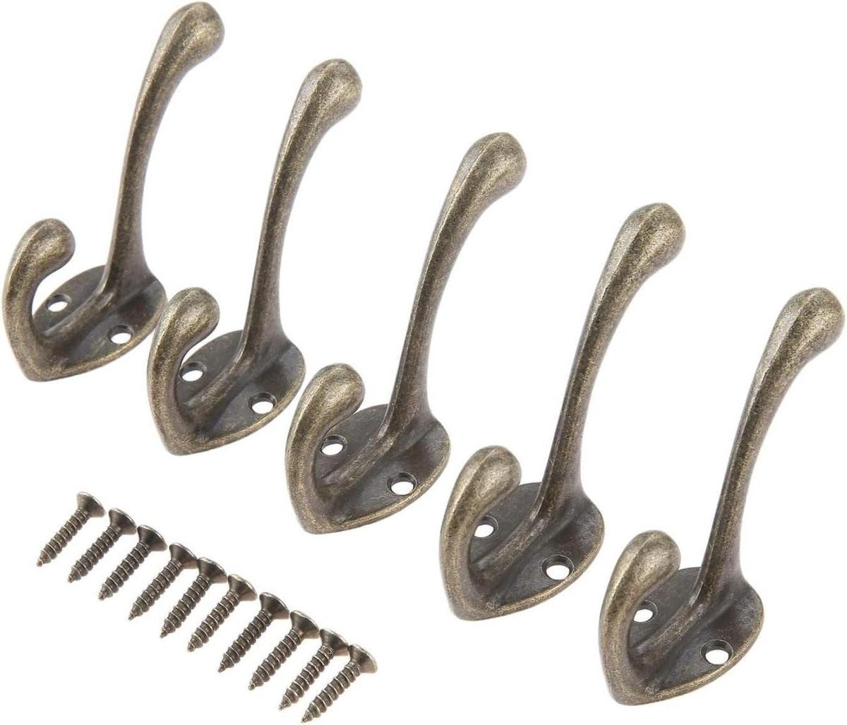 Set van 5 zelfklevende wandhaken in antieke legering, brons