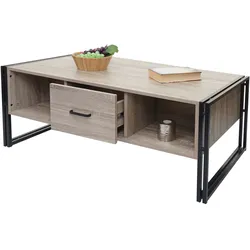 Couchtisch MCW-A27b, Beistelltisch Wohnzimmertisch, 3D-Struktur, 45x110x60cm MVG-zertifiziert, Metall ~ Eiche-Optik