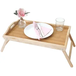 Tablett HWC-B88, Serviertablett Holztablett Frühstückstablett Dekotablett, Bambus 21x64x30cm