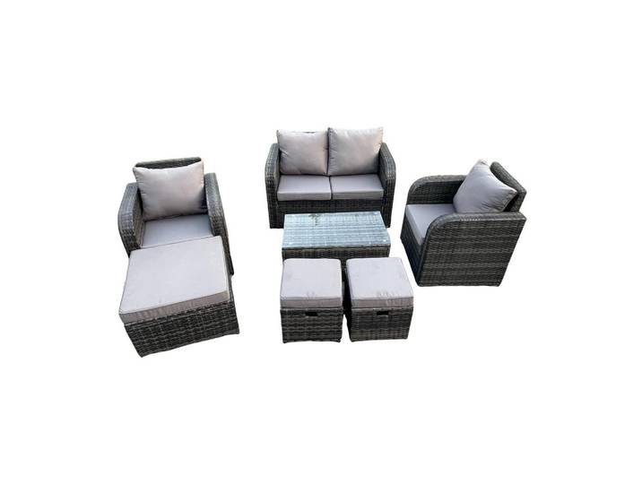 Fimous Gartenlounge-Set Polyrattan Dunkelgrau 7-Sitzer, Metall, Gartenmöbel, Gartengarnituren, Gartenmöbel-Sets