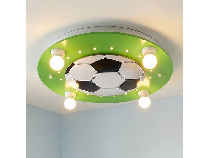 Elobra Deckenlampe Fußball, dimmbar, grün, für Kinderzimmer, Holz, Deckenlampe