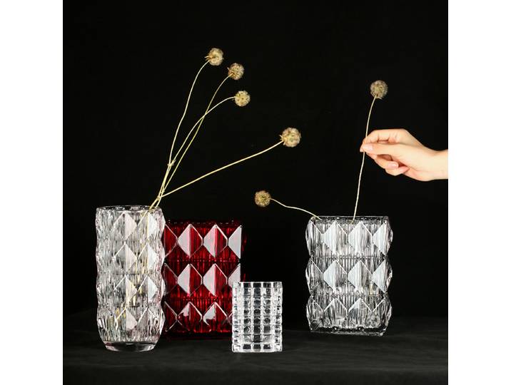 Vase en verre cristal brillant pour salon moderne, ornements de bureau, fleurs séchées, vase à fleurs, accessoires de décoration de bureau