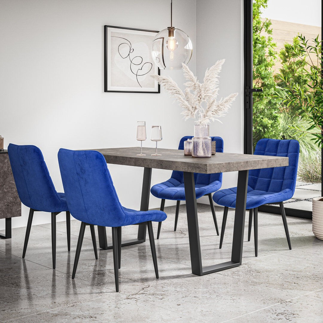George Oliver Wapella Dining Set Grey/Black/Blue 6