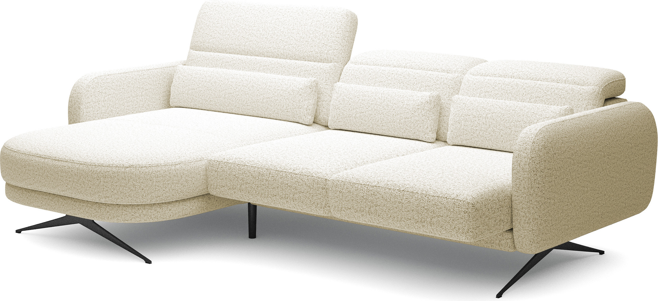 BARILLO Ecksofa mit Verstellbarer Rückenlehne, Tiefe Sitzfläche, Verstellbare Rückenlehne, Stahlfüße, Elegante Armlehnen, Drei Rückenkissen, Freistehend, 261x170x97 cm Linke Seite Beige