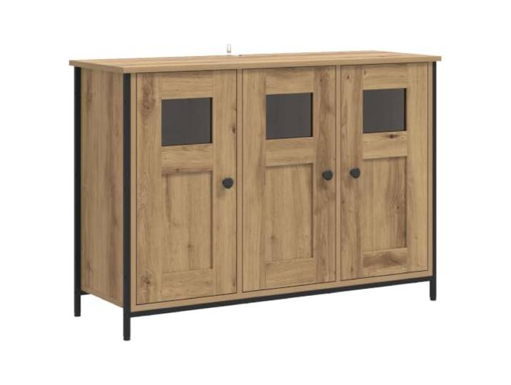 Makastle Sideboard für Wohnzimmer 100 x 35 x 70 cm Artisan-Eiche Holzwerkstoff mit 3 Regalen und umkehrbarem Türdesign