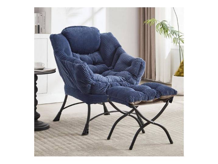 LuxusKollektion Relaxsessel Relaxsessel Ottomane Hocker Armlehnen Fußstütze Marineblau