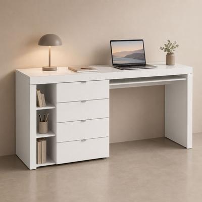 Schreibtisch BORCHARDT MÖBEL "Dolly", weiß (weiß matt), B:173cm H:78cm T:50cm, Tische, Schreibtisch, mit 3 Fächern und 4 Schubkästen