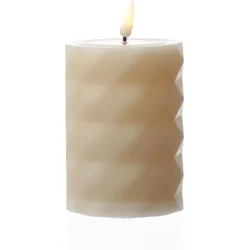 283 LED Kerze Mia mit Rautenmuster Echtwachs flackernd H: 10cm D: 7,5m creme
