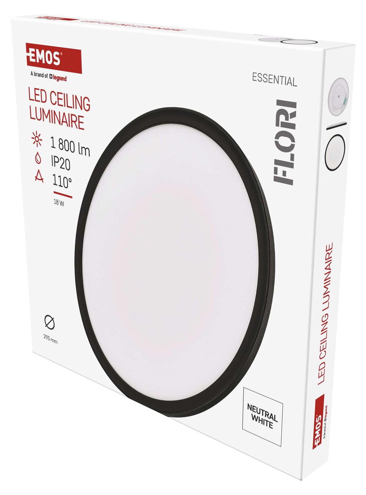 Emos LED wand- en plafondlamp Flori, rond, zwart, neutraal wit (4000 K), 1800 lm, 18 W, Ø 29,3 cm