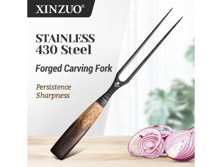 XINZUO 15 cm Premium 430 fourchette à découper forgée en acier inoxydable manche en chêne blanc américain fourchette de barbecue et fourchette à dîner utilisation Durable