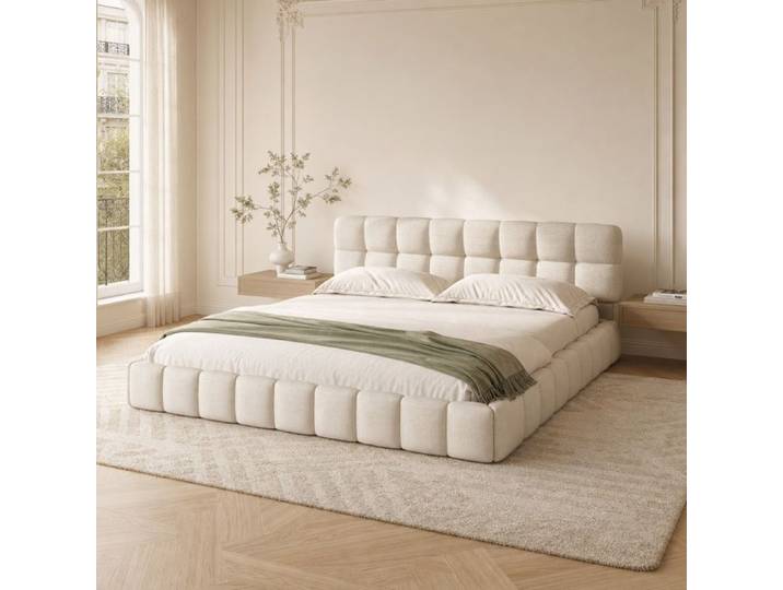 lit 160 x 200 Lit rembourré 160 x 200 cm lit adulte lit double dossier moelleux cadre rembourré sommier à lattes lin beige