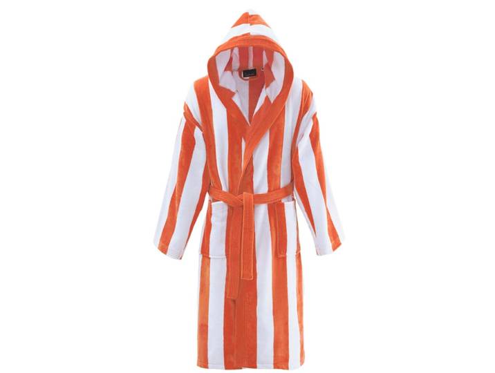 Peignoir adulte mixte rayé velours corail l
