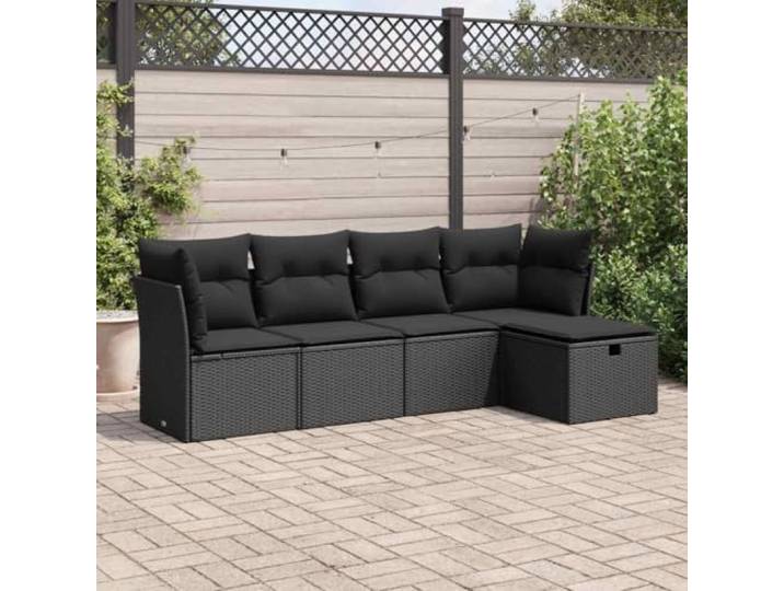 YUTAASU 5-TLG. Poly Rattan Sofagarnitur Schwarz mit Kissen