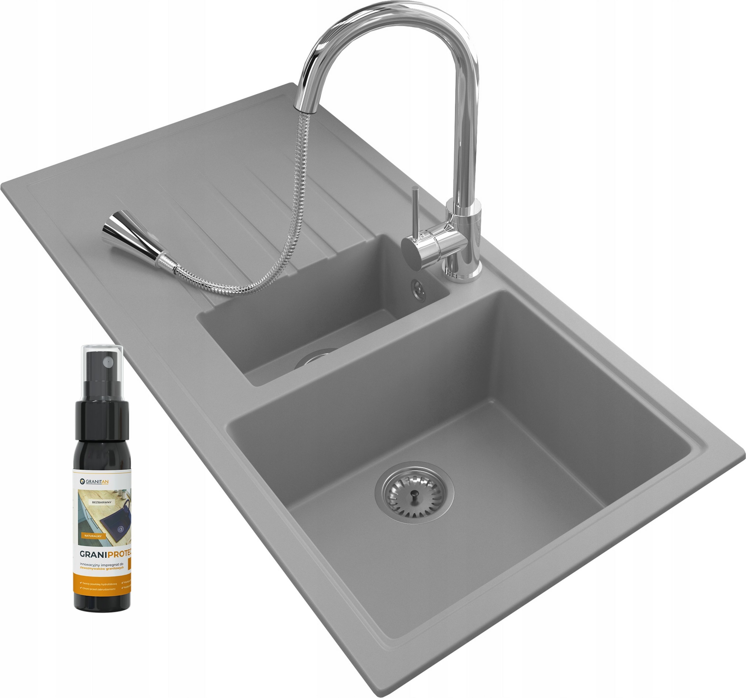 Granitan - Aufsatzwaschbecken - mit Armatur & Siphon - Wandmontage - Waschtisch