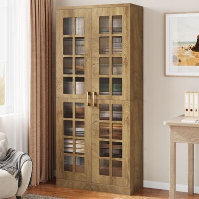 Bluebell 8 Tier Tall Modern Bookcase with Acrylic Doors, Adjustable Shelves