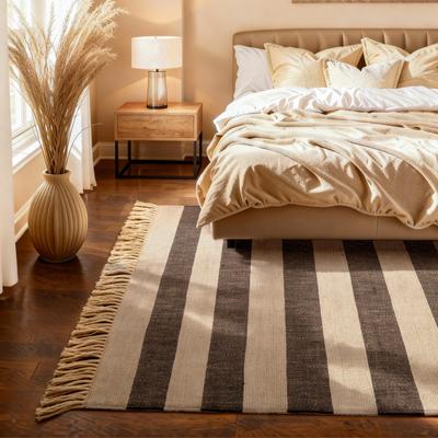 Teppich HANSE HOME "Playa", beige (natur, weiß, schwarz), B:160cm H:6mm L:230cm, Jute, Teppiche, Teppich, Jute, Handgemacht, Naturteppich, Wohnzimmer, Läufer, Fransen