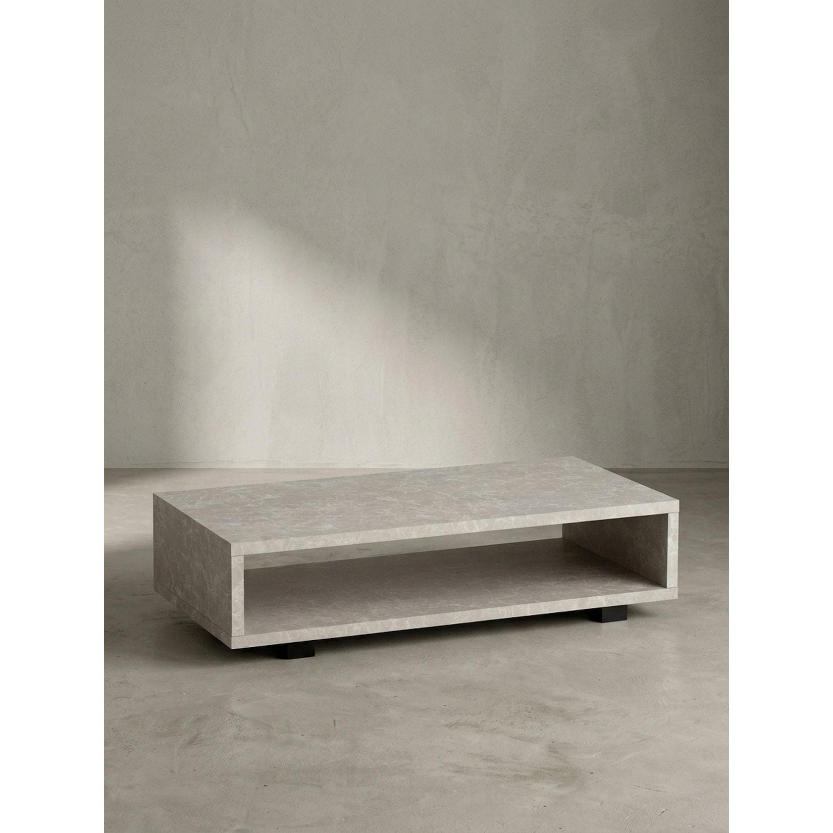 Couchtisch in Stein-Optik Modern mit Stauraum Rechteckig Schlicht, Beige 100x50x25 cm