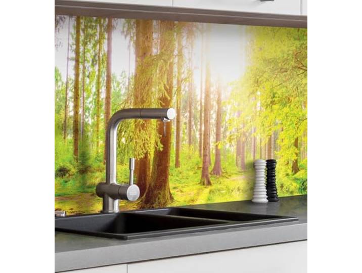 MyMaxxi Küchenrückwand selbstklebend - Matte, versteifte Spritzschutz Folie als günstige Alternative zu Glas, einfache Montage & leichte Reinigung - 60 cm hoch - Motiv: Wald 280 x 60 cm