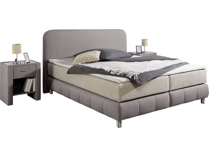Boxspringbett, Beige, 167×207 cm, Inkl. Topper, H2/H3/H4 Wählbar, Klassisch, Home-affaire