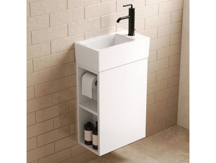 DeerValley Meuble Lave Main WC Suspendu 41.5cm avec Vasque Blanc Rangement Mixte