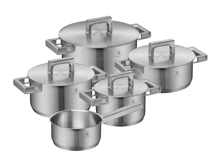 Topf-Set WMF Ultimate Cool+ Induktion, Kochtopf Set mit Edelstahldeckel , grau (edelstahl), Töpfe, Induktionstöpfe Set unbeschichtet, wärmereduzierende Cool+ Griffe