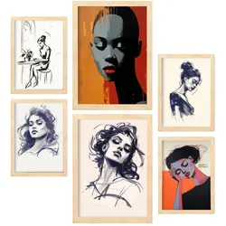 POSTER Set Mit 6 Verlockend In Damenplakat A3 & A4 Rahmen Aus Hellem Holz