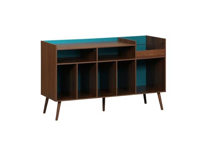 Alice's Garden sweeek - Zweifarbiger Vintage XL Schallplattenschrank mit Holzdekor und farbigem Hintergrund 130cm - Nepal