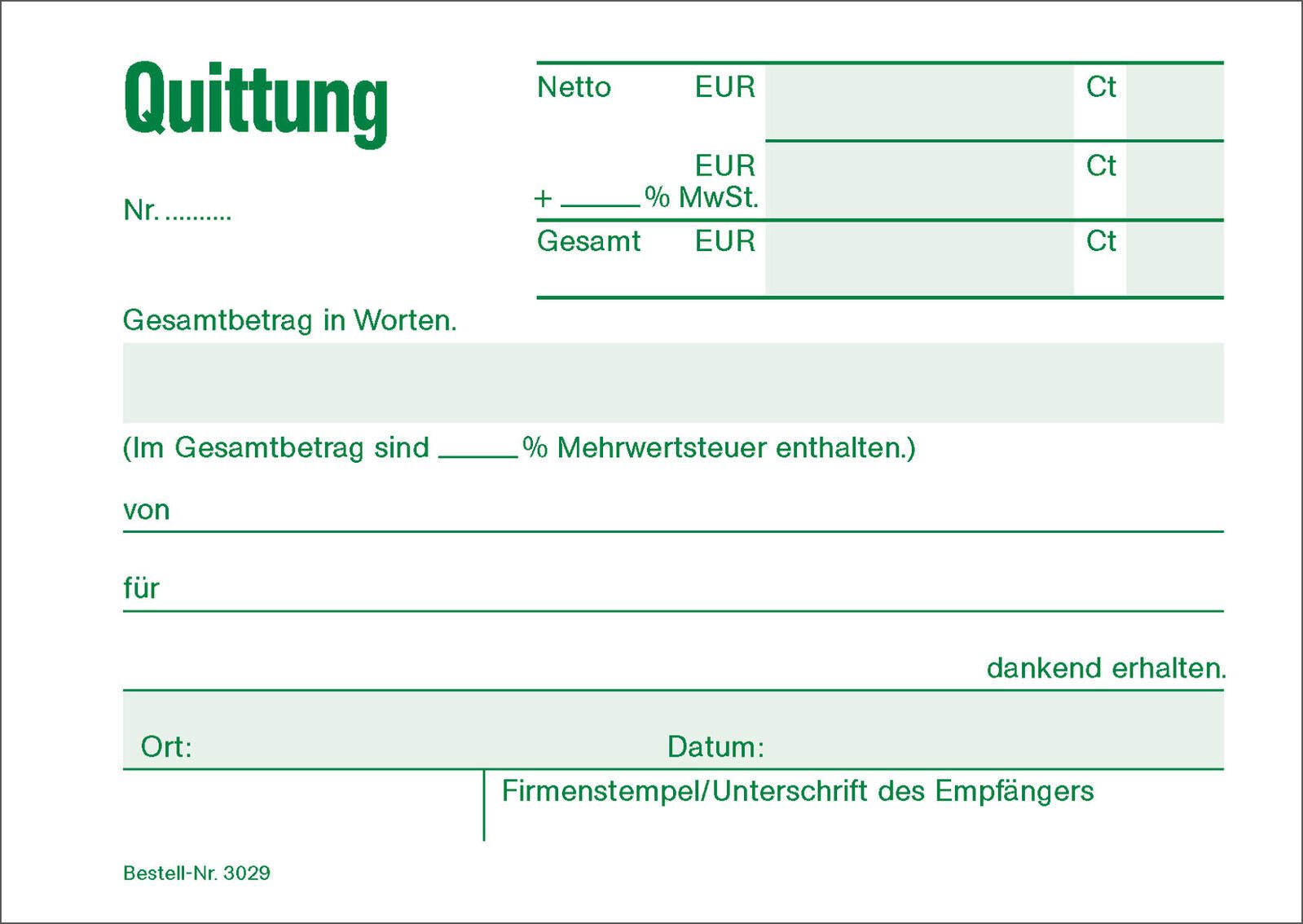 RNK-Verlag Formularbuch Quittung mit MwSt. separat ausgewiesen, mit fortlaufenden Nummern DIN A6 quer 50 Seiten 3029