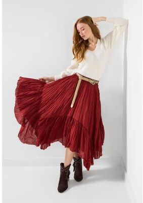 Plus Size Women's Handkerchief Hem Crinkle Midi Skirt by Joe Browns in Brick Red (Size 30/32)