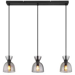 Pendelleuchte Hängelampe schwarz höhenverstellbar Glas rauchfarben H 120 cm