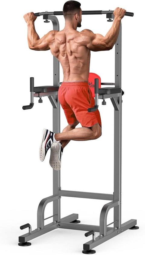 Kraftstation Thuis - Fitness-Turm - Krafttraining - Tragfähigkeit: 180 kg - Höhe: 218,5 cm - Grau